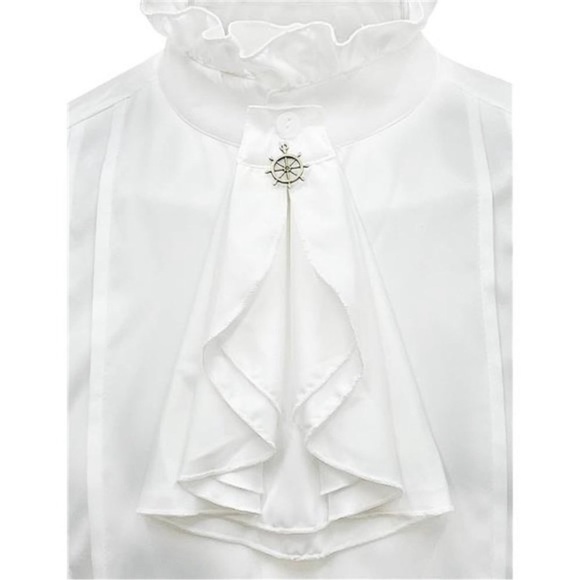 Jabot Élégant En Dentelle Avec Pierre Précieuse Rouge - Blanc - Style Steampunk, Vampire, Pirate